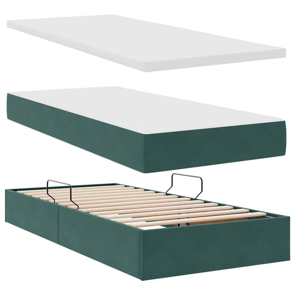 vidaXL Storage Bed with Mattress Dark Green 90 x 190 cm Velvet