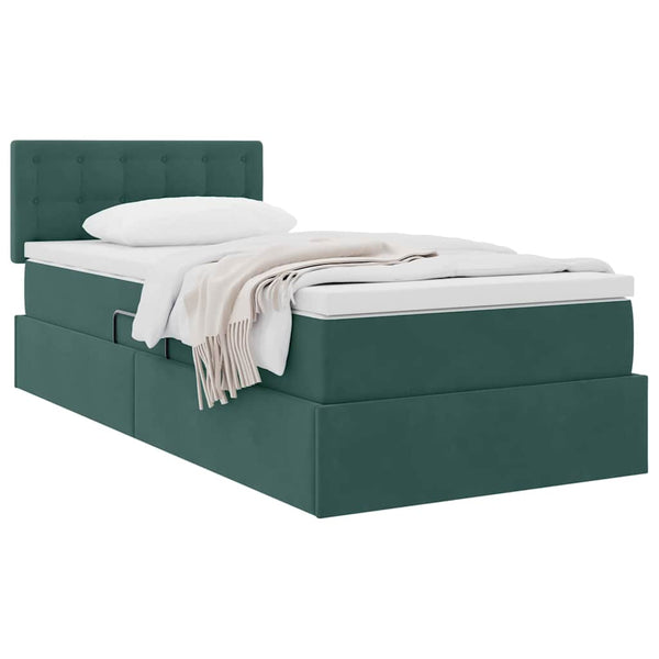 vidaXL Storage Bed with Mattress Dark Green 90 x 190 cm Velvet