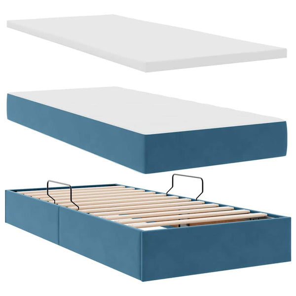 vidaXL Storage Bed with Mattress Dark Blue 90 x 190 cm Velvet