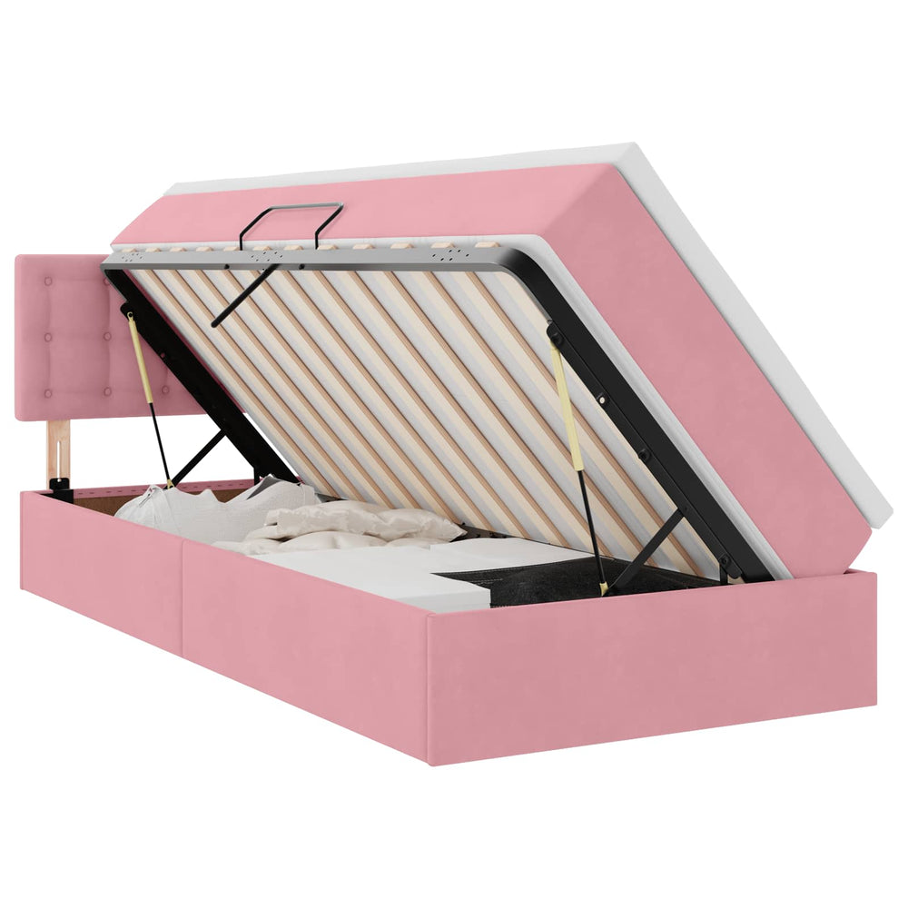 vidaXL Storage Bed with Mattress Pink 90 x 190 cm Velvet