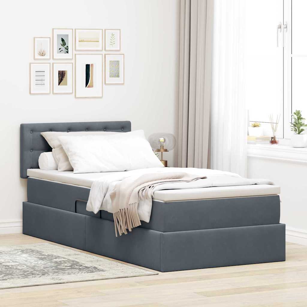 vidaXL Storage Bed with Mattress Dark Grey 90 x 200 cm Velvet