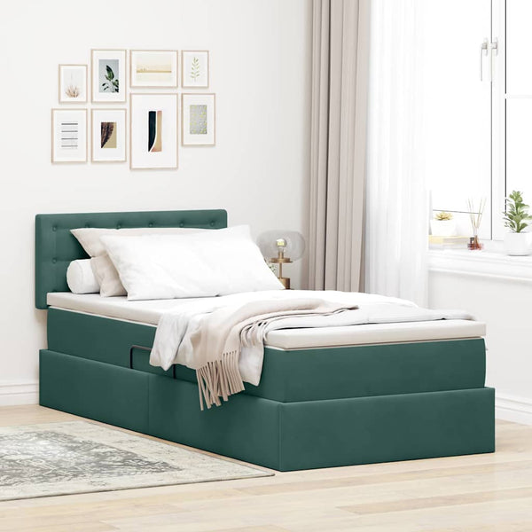 vidaXL Storage Bed with Mattress Dark Green 90 x 200 cm Velvet