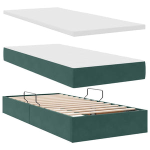 vidaXL Storage Bed with Mattress Dark Green 90 x 200 cm Velvet