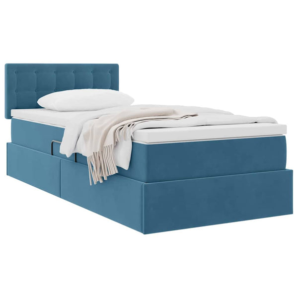 vidaXL Storage Bed with Mattress Dark Blue 90 x 200 cm Velvet