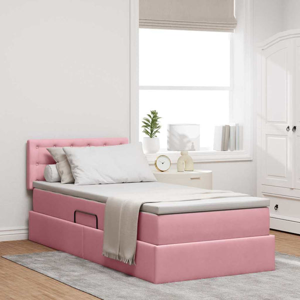 vidaXL Storage Bed with Mattress Pink 90 x 200 cm Velvet