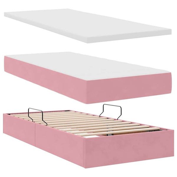 vidaXL Storage Bed with Mattress Pink 90 x 200 cm Velvet