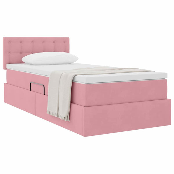 vidaXL Storage Bed with Mattress Pink 90 x 200 cm Velvet