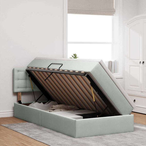 vidaXL Storage Bed with Mattress Light Gray 100 x 200 cm Velvet