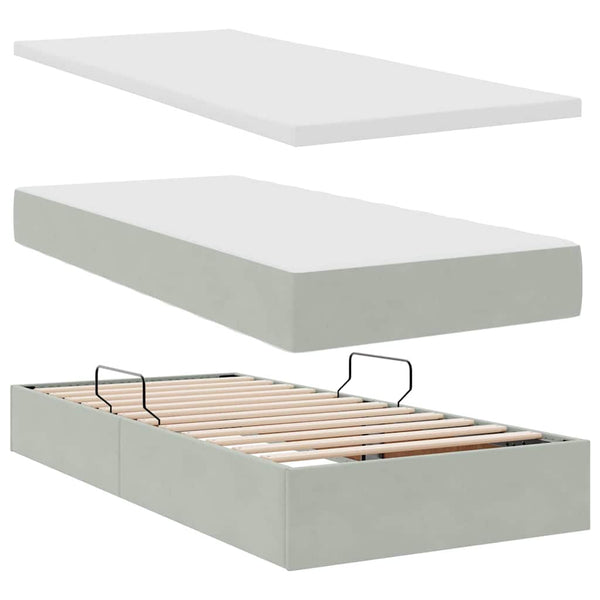 vidaXL Storage Bed with Mattress Light Gray 100 x 200 cm Velvet