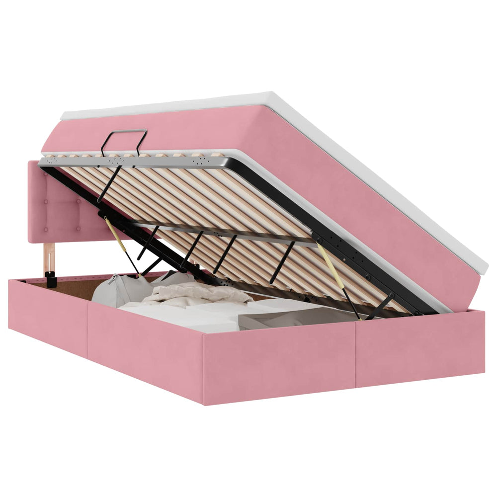 vidaXL Storage Bed with Mattress Pink 120 x 190 cm Velvet