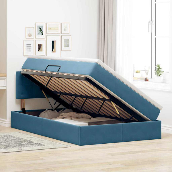 vidaXL Storage Bed with Mattress Dark Blue 120 x 200 cm Velvet