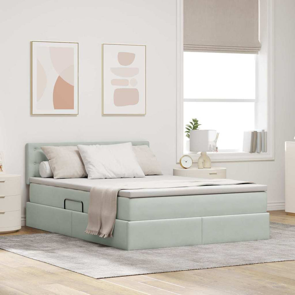 vidaXL Storage Bed with Mattress Light Grey 140 x 190 cm Velvet