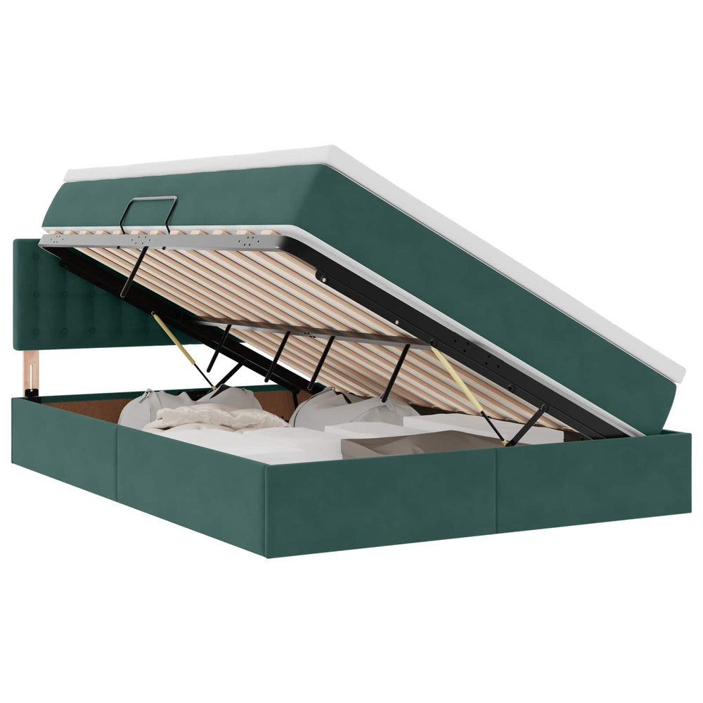 vidaXL Storage Bed with Mattress Dark Green 140 x 190 cm Velvet