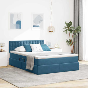 vidaXL Storage Bed with Mattress Dark Blue 140 x 190 cm Velvet