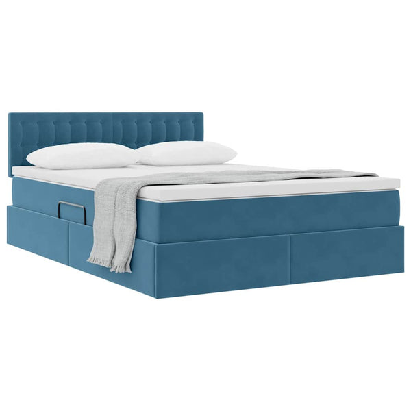 vidaXL Storage Bed with Mattress Dark Blue 140 x 190 cm Velvet