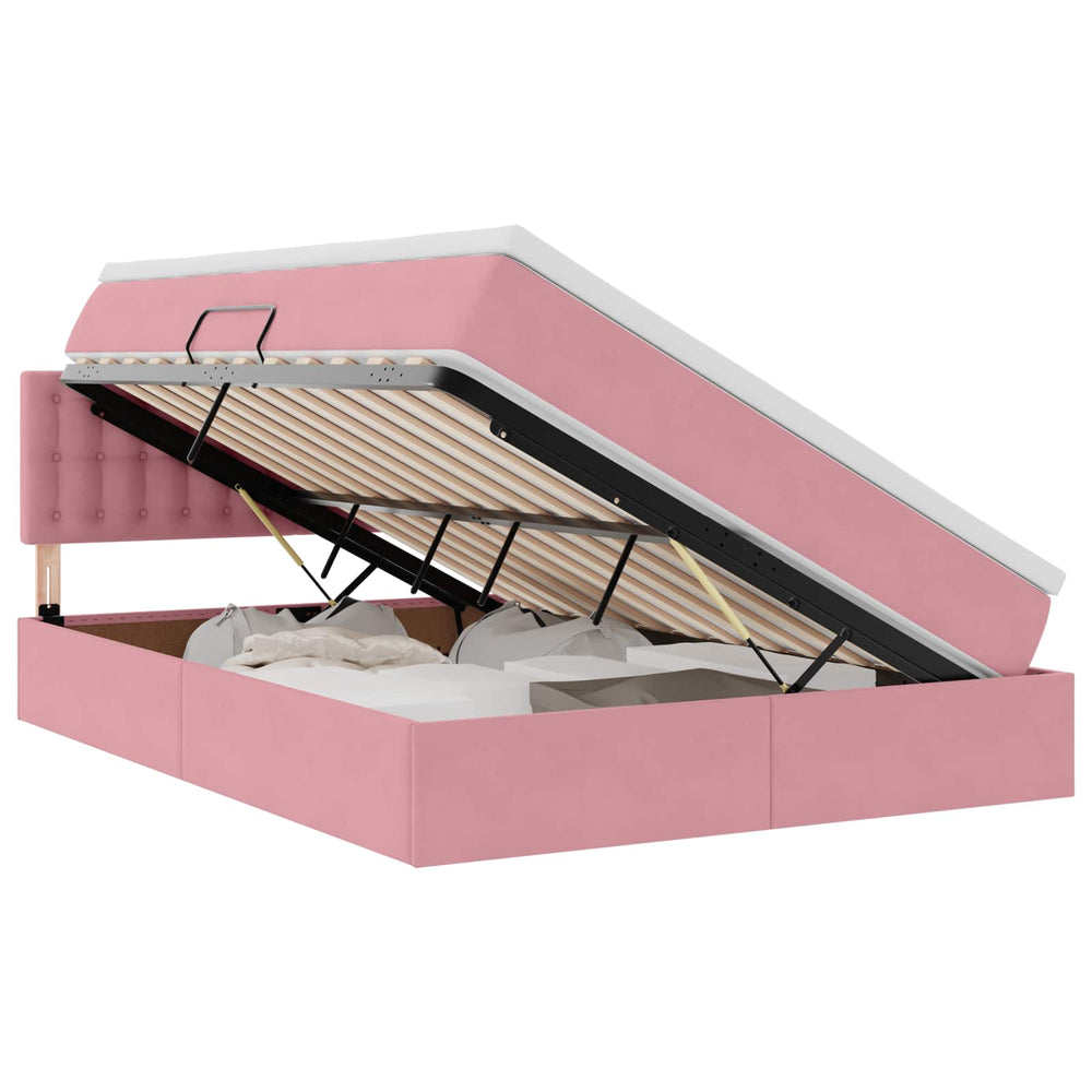vidaXL Storage Bed with Mattress Pink 140 x 190 cm Velvet