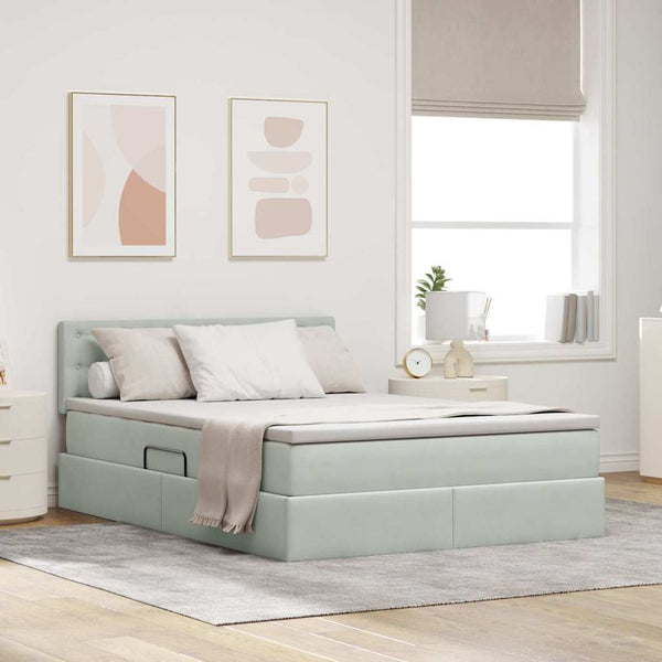 vidaXL Storage Bed with Mattress Light Grey 140 x 200 cm Velvet