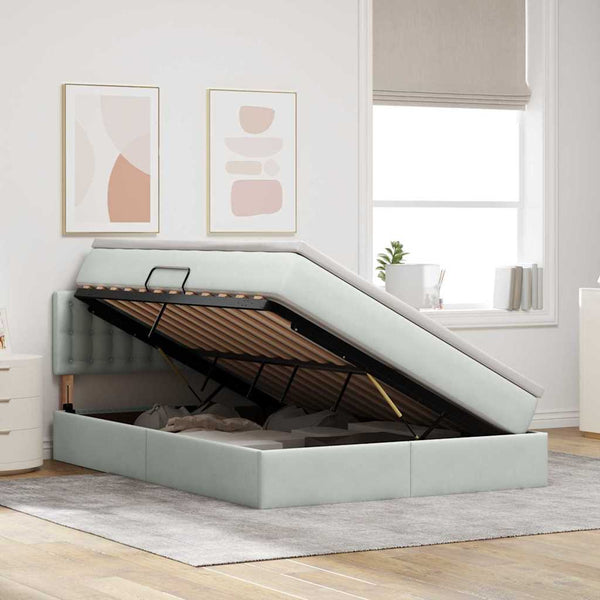 vidaXL Storage Bed with Mattress Light Grey 140 x 200 cm Velvet