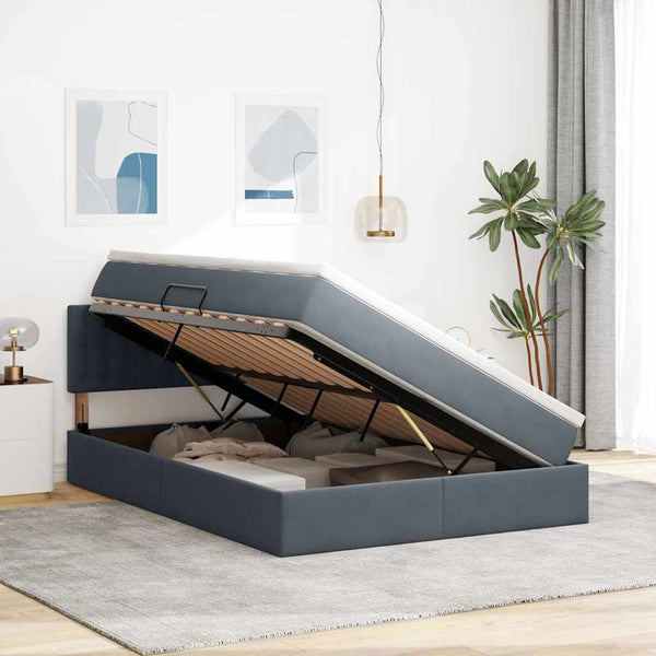 vidaXL Storage Bed with Mattress Dark Gray 140 x 200 cm Velvet