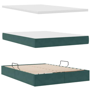 vidaXL Storage Bed with Mattress Dark Green 140 x 200 cm Velvet