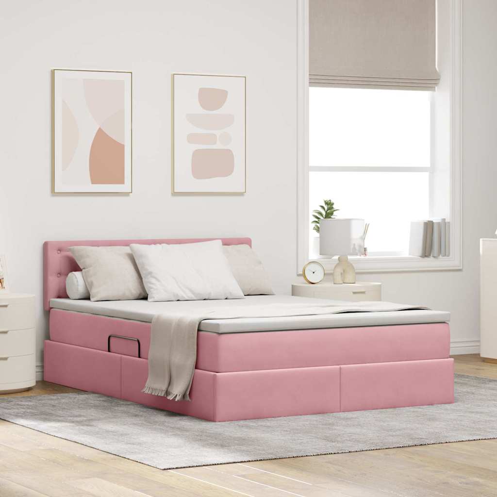 vidaXL Storage Bed with Mattress Pink 140 x 200 cm Velvet
