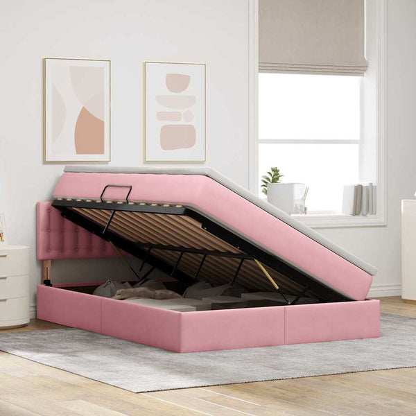 vidaXL Storage Bed with Mattress Pink 140 x 200 cm Velvet