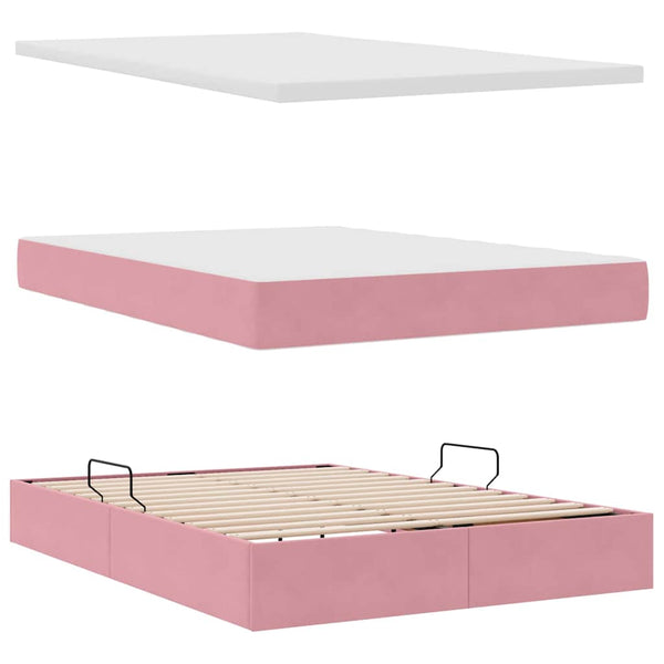 vidaXL Storage Bed with Mattress Pink 140 x 200 cm Velvet