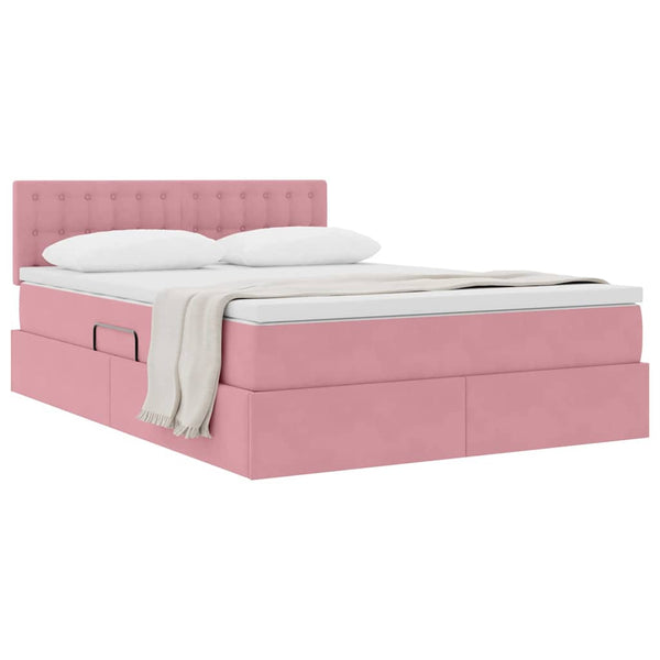 vidaXL Storage Bed with Mattress Pink 140 x 200 cm Velvet