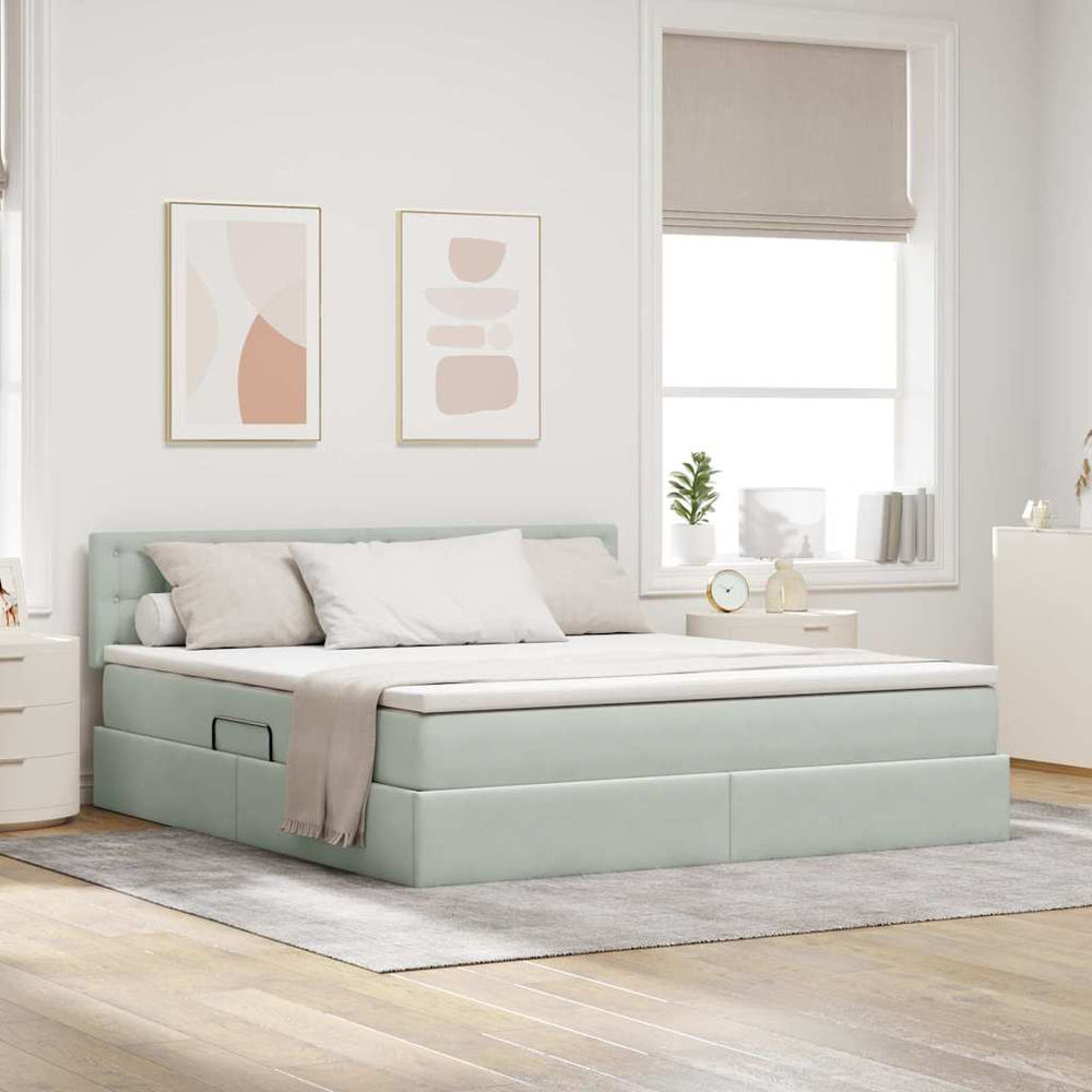 vidaXL Storage Bed with Mattress Light Gray 160 x 200 cm Velvet