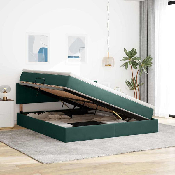 vidaXL Storage Bed with Mattress Dark Green 160 x 200 cm Velvet