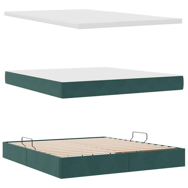 vidaXL Storage Bed with Mattress Dark Green 160 x 200 cm Velvet