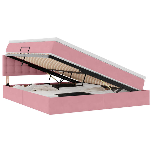 vidaXL Storage Bed with Mattress Pink 160 x 200 cm Velvet