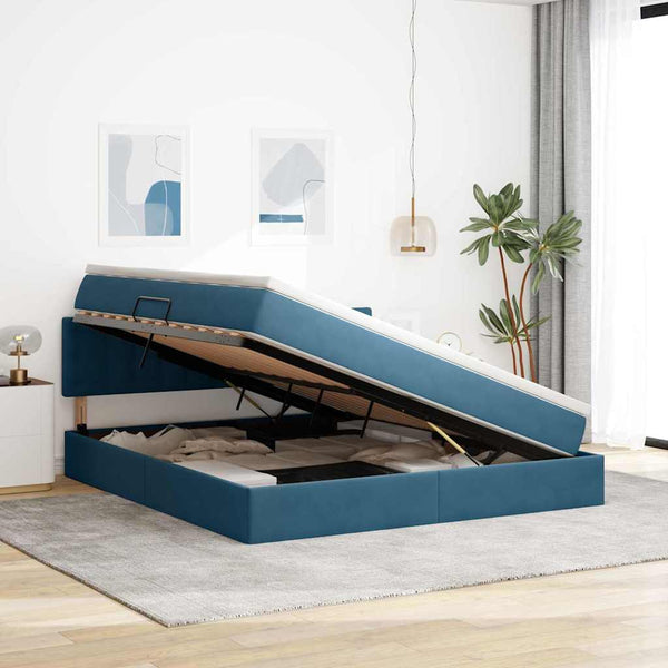 vidaXL Storage Bed with Mattress Dark Blue 180 x 200 cm Velvet