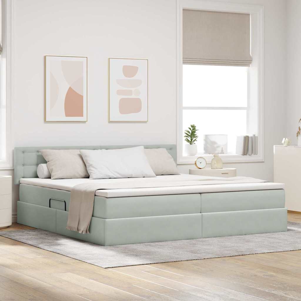 vidaXL Storage Bed with Mattress Light Gray 200 x 200 cm Velvet