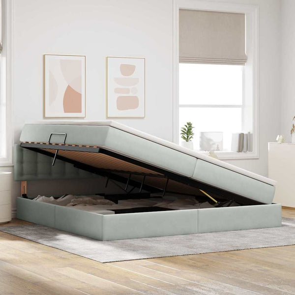vidaXL Storage Bed with Mattress Light Gray 200 x 200 cm Velvet