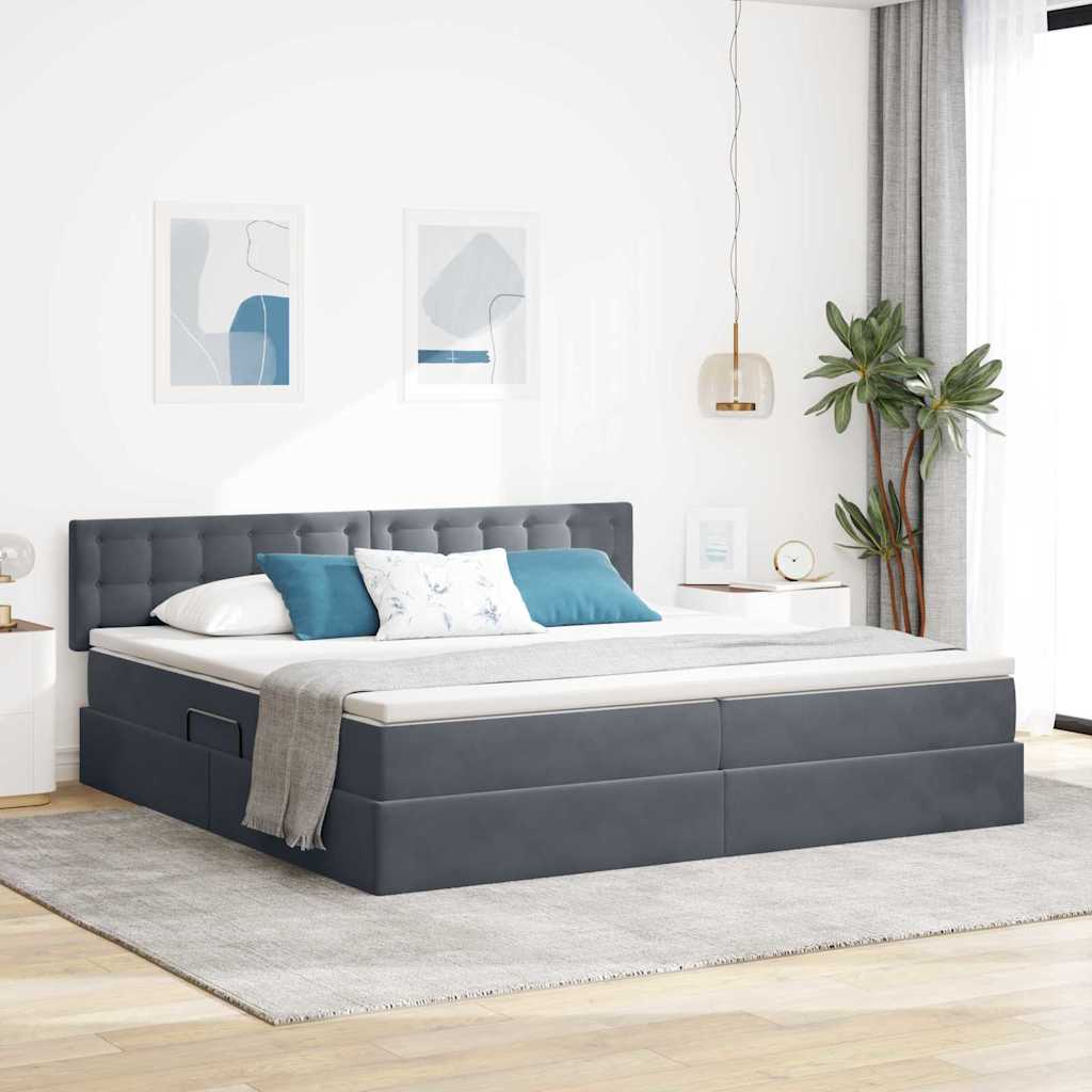 vidaXL Storage Bed with Mattress Dark Gray 200 x 200 cm Velvet