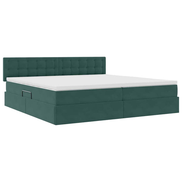 vidaXL Storage Bed with Mattress Dark Green 200 x 200 cm Velvet