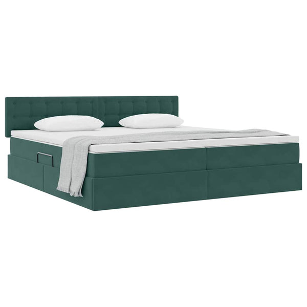 vidaXL Storage Bed with Mattress Dark Green 200 x 200 cm Velvet