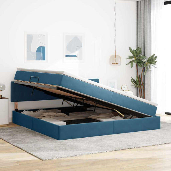 vidaXL Storage Bed with Mattress Dark Blue 200 x 200 cm Velvet