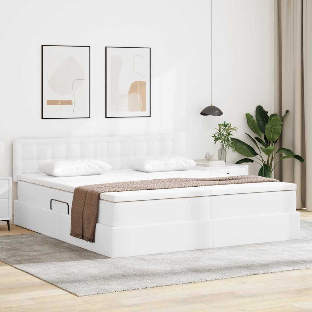 vidaXL Storage Bed with Mattress Pure White 200 x 200 cm Faux Leather