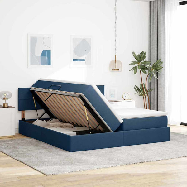 vidaXL Storage Bed with Mattress Blue 200 x 200 cm Faux Leather