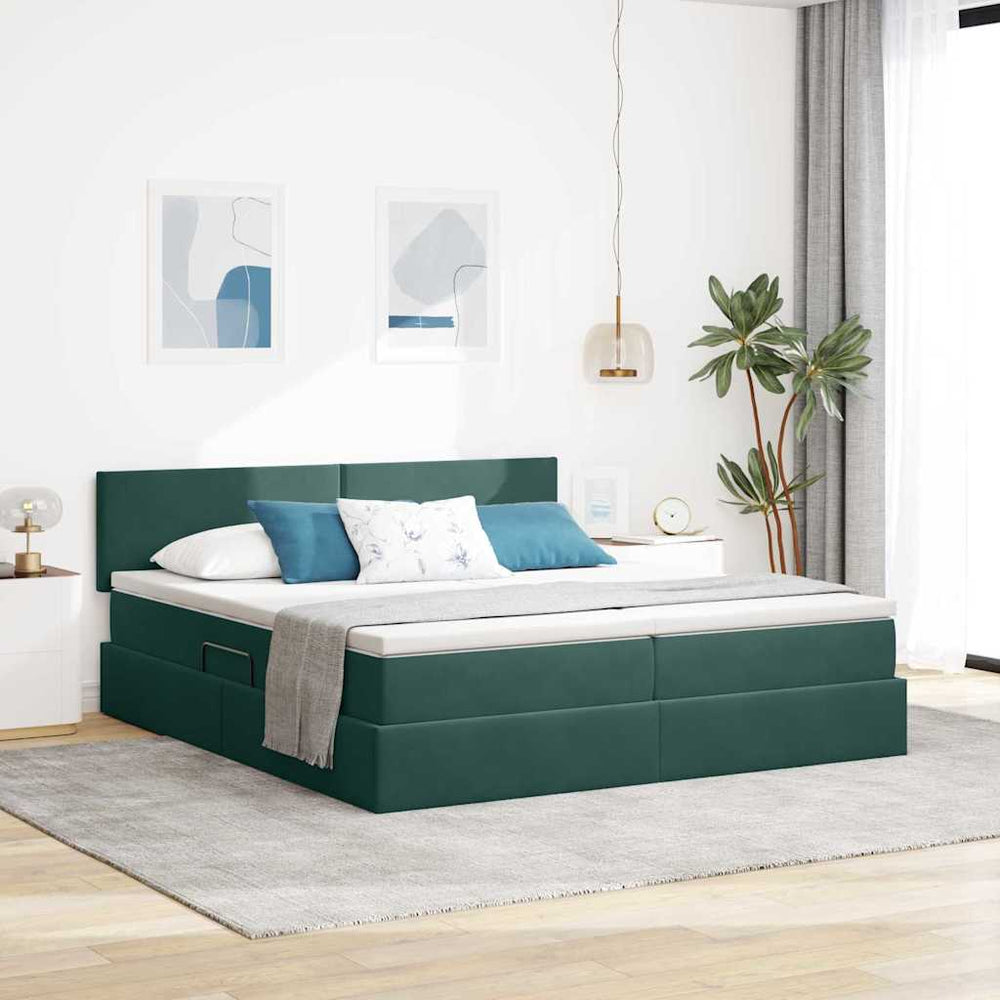 vidaXL Storage Bed with Mattress Dark Green 90 x 200 cm