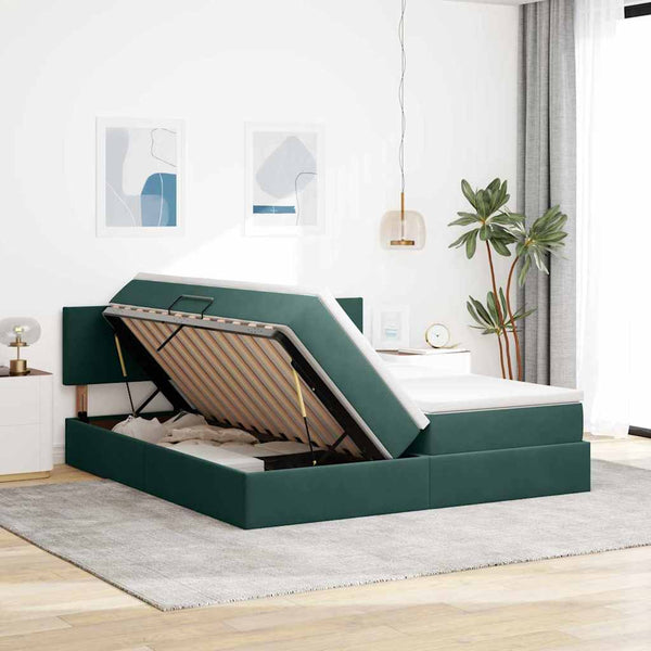 vidaXL Storage Bed with Mattress Dark Green 100 x 200 cm
