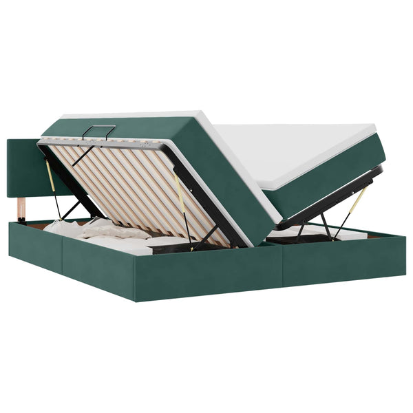 vidaXL Storage Bed with Mattress Dark Green 100 x 200 cm