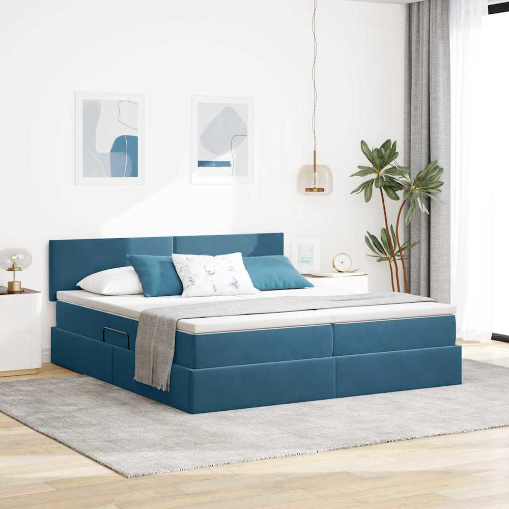 vidaXL Storage Bed with Mattress Dark Blue 100 x 200 cm