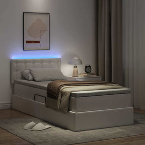 vidaXL Bed with Storage and LED Pure White 90 x 190 cm Faux Leather