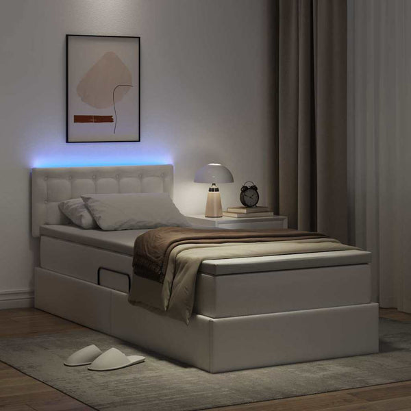 vidaXL Bed with Storage and LED Pure White 90 x 190 cm Faux Leather