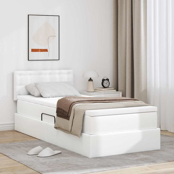vidaXL Bed with Storage and LED Pure White 90 x 190 cm Faux Leather