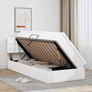vidaXL Bed with Storage and LED Pure White 90 x 190 cm Faux Leather