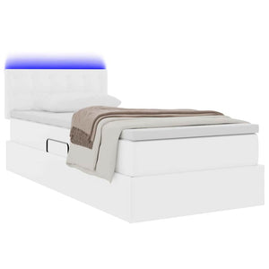 vidaXL Bed with Storage and LED Pure White 90 x 190 cm Faux Leather